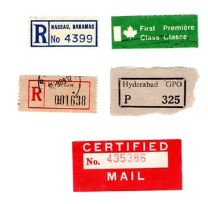LOT OF 5 PHILATELIC REGISTRY GPO CERTIFIED MAIL LABELS WORLDWIDE - Picture 1 of 1