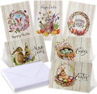 24Pk Easter Greeting Cards Envelopes, Bunny & Eggs 6 Designs 5x7" Party Supplies