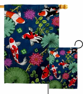 Koi Pond Garden Flag Sea Creatures Animals Decorative Gift Yard House Banner - Picture 1 of 17