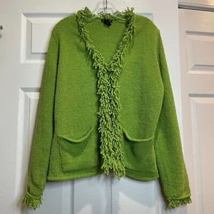 Vintage Tally Ho Women's XL Chenille Sweater Cardigan Fringe Hidden Buttons Soft - Picture 1 of 14
