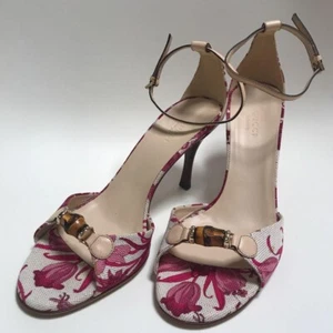 GUCCI floral Horsebit Bamboo Heel Sandals Mules Pumps Shoes Women EU 36 1 2 New - Picture 1 of 4