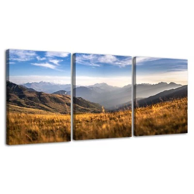 3 PCS Natural Mountains Canvas Wall Art Painting with Frame Living Room Decor - Image 1 of 4