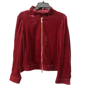 Worth New York Moto Jacket Womens Small Red Zip Up Faux Velvet Long Sleeve - Picture 1 of 5