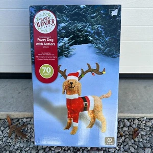 32" Goldendoodle Weihnachten Lametta Hund mit Geweih beleuchtet Hof Kunst flauschiger Weihnachtsmann - Bild 1 von 5
