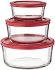 Classic Glass Food Storage Containers with Lids, Red, 6-Piece Set, Model Number: