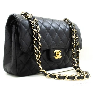 n49 Chanel echt genarbtes Kalbsleder Doppelklappe 9" Kette Schultertasche schwarz - Bild 1 von 21