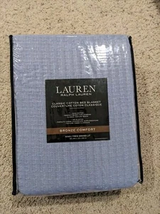 Ralph Lauren Classic 100% Cotton Blanket Full/Queen - Navy Blue - Picture 1 of 3
