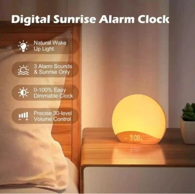 REACHER Wood Grain Sunrise Alarm Clock & Sound Machine Nightlight Digital Dim - Image 1 of 4