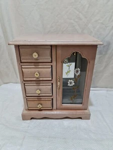 Jewellery Box solid light wood. in good Condition with one door and 4 drawer - Picture 1 of 15