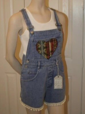 Furst of a Kind LF Denim Short Jumper Overalls Heart Vintage Designer OS NWT  - Image 1 of 4