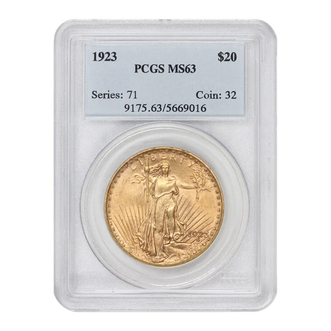 1923 $20 Saint Gaudens PCGS MS63 Philadelphia Minted Gold Double Eagle Coin Cover