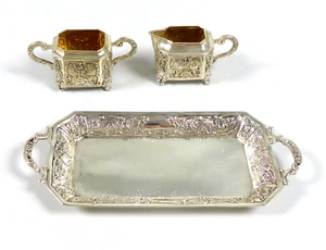 Kleines Tablett mit Milchkännchen und Süßstoffdose 800 Silber 179 Gramm - Bild 1 von 6
