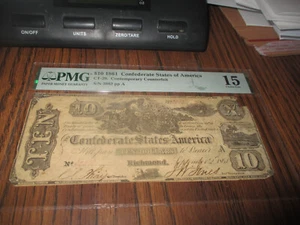 1861 $10 CONFEDERATE CT-29 ***CONTEMPORARY COUNTERFEIT*** PMG-15 - Picture 1 of 3