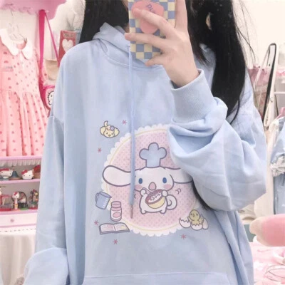 Cinnamoroll Cartoon Hooded Sweater Pullover Girls Thick Hoodie Blue Sweatshirt  - Image 1 of 4