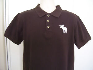 Abercrombie & Fitch Mens Vintage Polo Shirt Brown Made in USA Large Moose, SZ-L