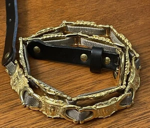 Twiggy Firenze Made In Italy Gold & Silver Leather Thin Belt Roman God Face 32” - Picture 1 of 10
