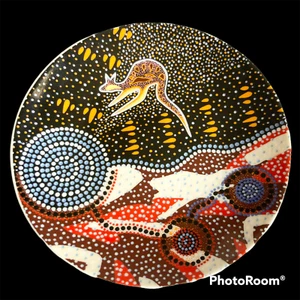Australische Aborigines Kunst Känguru Porzellan Teller Ron Potter Tobwabba Australien - Bild 1 von 12