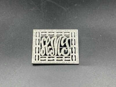 Broche Vintage Plata de Ley Inicial Marcasita 925 Rectángulo Prendedor Foto 1 de 4