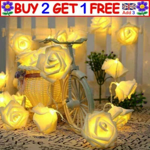 50 LED Rose Flower Fairy Lights String 5M Wedding Home Party Christmas Decor uk - Picture 1 of 4