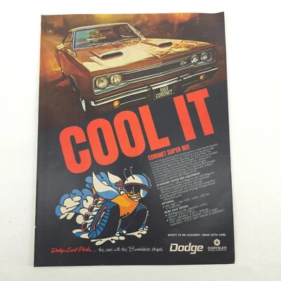VTG Dodge Coronet Super Bee Advertising Print Ad Promo Art 1969 Muscle Car Decor - Image 1 of 4