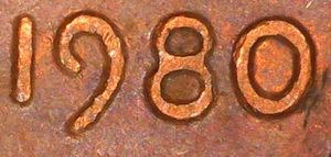 Centavo conmemorativo Lincoln 1980 P variedad doble matriz reverso error - Imagen 1 de 10