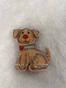 Weihnachten Lebkuchen Hund Keks Harz Glitzer Figur Tischplatte Dekor 4,5" - Bild 1 von 3
