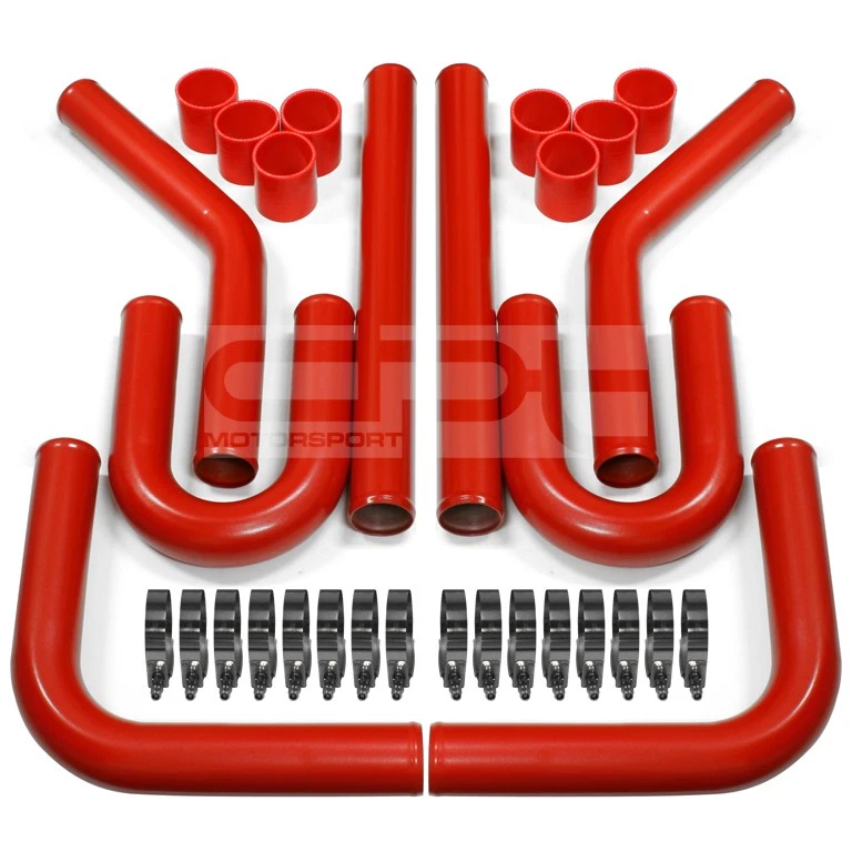TUBERÍA INTERCOOLER TURBOCOMPRESOR RECUBIERTO ROJO 3" + TUBOS U + ABRAZADERAS T + MANGUERA DE SILICONA Foto 1 de 1