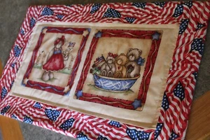Red Blue Patriotic Bears Flag 21 X 13 New Handmade Table Runner Topper - Picture 1 of 1