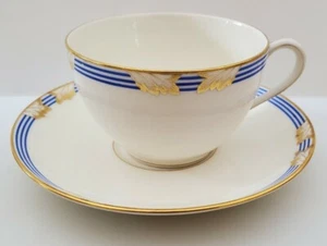 Vintage T&V Tressemann Vogt Limoges Art Deco Tea Coffee Cup & Saucer Blue Gold - Picture 1 of 6