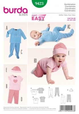 Burda Sewing Pattern 9423 Baby 1 Month - 12 Months - Image 1 of 3