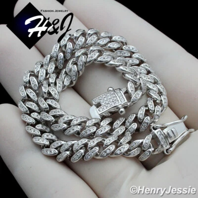 PULSERA DE PLATA ESTERLINA 925 DE 8,5" PARA HOMBRE DE 6 MM CIRCONITAS CÚBICAS HELADAS MIAMI CUBANAS*19 Foto 1 de 4