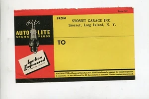 Vintage Mailing Address Label SYOSSET GARAGE Syosset Long Island NY spark plugs - Picture 1 of 2