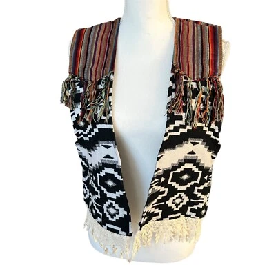 BKE Hebilla Chaleco Grande Flecos Encaje Azteca Suroeste Boho Festival Rayas Fiesta Foto 1 de 4