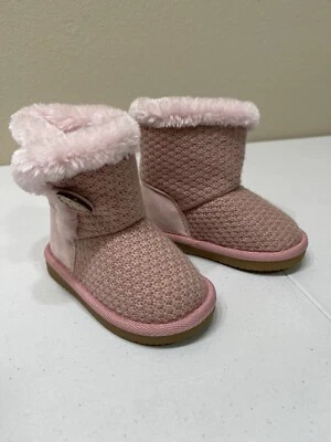 FITORY Toddler Girls Pink Faux Fur Fabric Top Mid-Calf Pull On Boots s 6 - Image 1 of 4