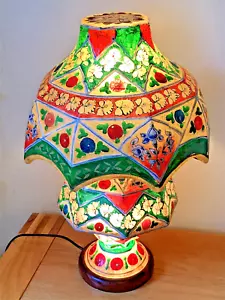 Vintage Camel Hide Hand Painted Glowing Lamp - 1950s Pakistani? Stunning! - Picture 1 of 24