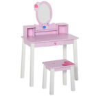 Kids Dressing Table and Stool Set Make Up Desk with Storage (Pink) HOMCOM