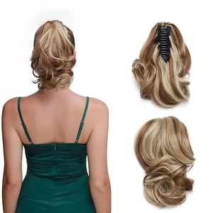 12" Claw Clips In Hair Extension balayage brown ash blonde ponytail hairpiece - Picture 1 of 22
