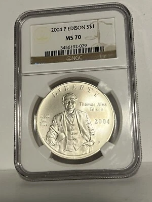 2004 P  THOMAS ALVA EDISON Commemorative Silver Dollar NGC MS70 - Image 1 of 2