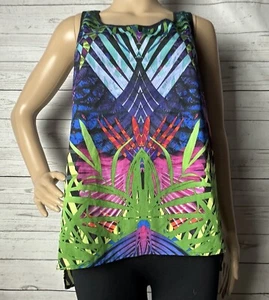 Decree Racerback Tank Top Small Colorful Tropical Floral Print Lightweight Poly - Picture 1 of 13