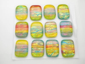 SET OF 12 pcs RECTANGLE DICHROIC FUSED GLASS pendant (M25) CABS HANDMADE MOSAICS - Picture 1 of 4