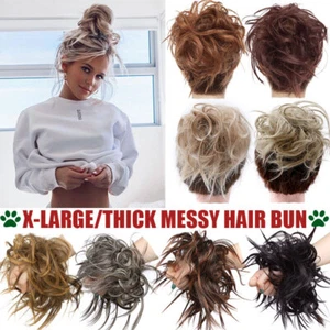 US Messy Bun Hair Piece Updo Chignon Tousled Extensions Bun Curly Wavy Ponytail - Picture 1 of 49
