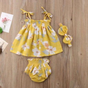 Newborn Baby Girl Summer Clothes Outfits Floral Sleeveless Top Shorts + Headband - Picture 1 of 11
