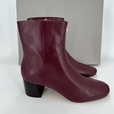 Everlane The Day Boot Cuero Burdeos Talla 10 Cremallera Lateral Botín Punta Cuadrada Foto 1 de 4