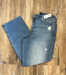 Hollister Women's Ultra High Rise Dad Jeans Size 15R/14R Blue Destroyed NWT - Picture 1 of 9