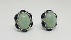 Sterling Silver Jade? Black Onyx Cabochon Omega Back Earrings Signed LYDIA