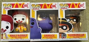 3 neue Funko Pop McDonalds Lot #85 Ronald, # 86 Grimasse, #87 Hamburglar Ad Icons - Bild 1 von 5