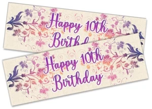 x2 Happy 10th Birthday Banner Floral Design Children Kids Party Decoration 3 - Picture 1 of 5