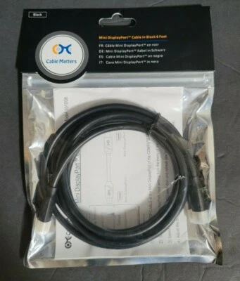 New Cable Matters 6ft Mini DisplayPort Cable in Black  Model 101008 - Image 1 of 3