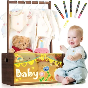 Wooden Baby Shower Crate Closet Basket with Handle Lights up DIY Acrylic Board - Picture 1 of 1