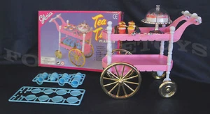 NEW GLORIA DOLL HOUSE FURNITURE SIZE TEA CART+ 4 Servings PLAYSET For Barble - Picture 1 of 6